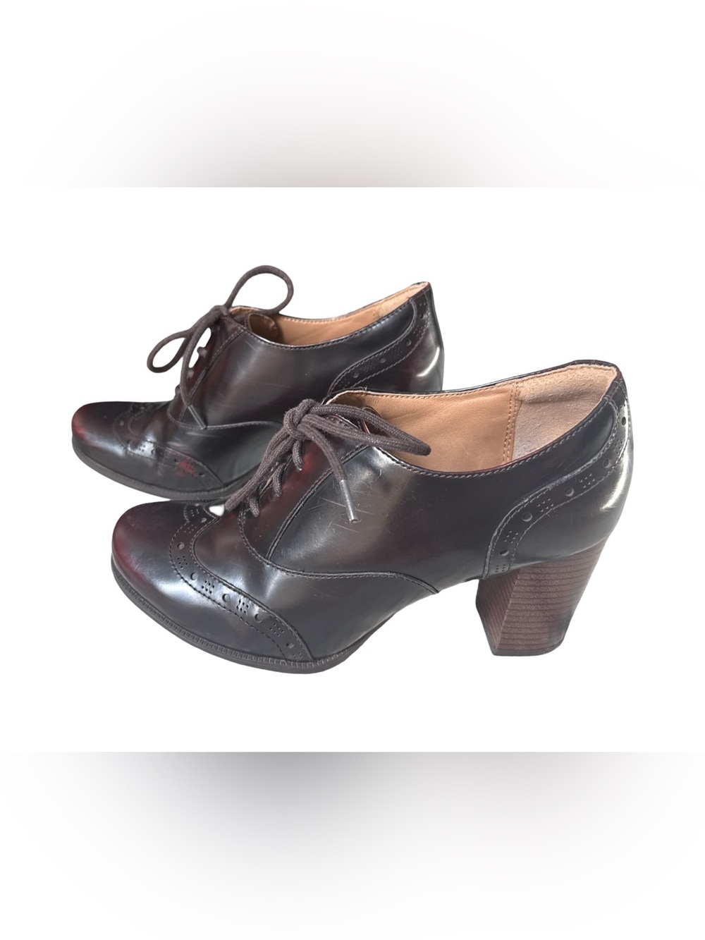Clarks Artisan Womens Leather Oxford Heels Burgundy Oxblood Lace-Up Brogue Shoes